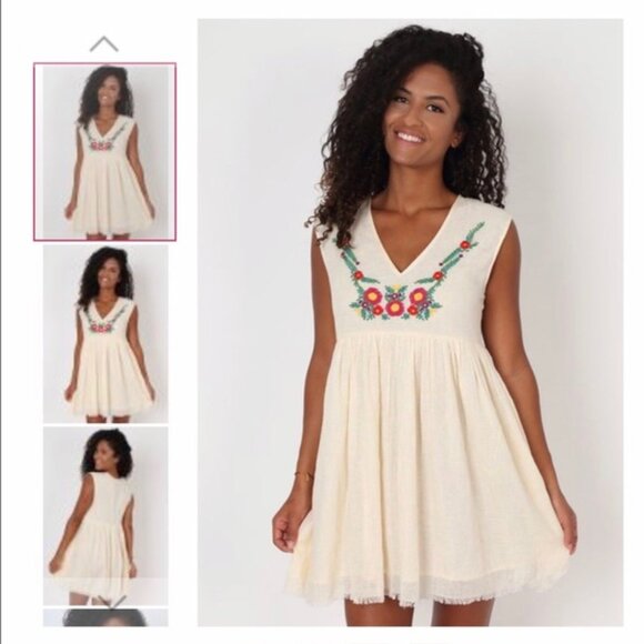 Natural Life Embroidered Cotton Mini Dress Boho Size Medium - Picture 2 of 7